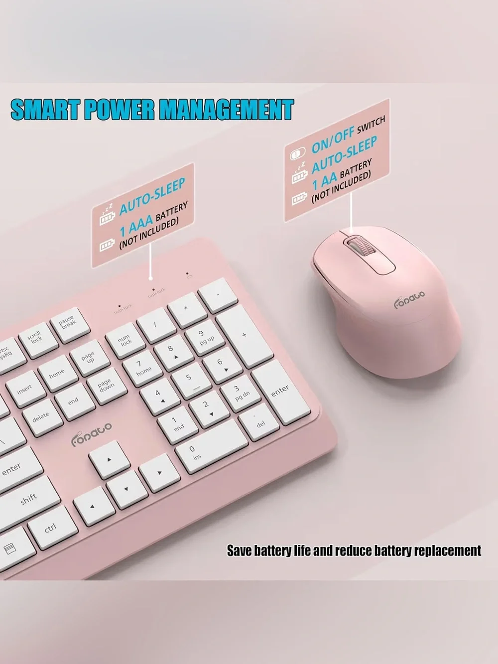 Wireless Keyboard and Mouse Combo, 2.4G USB Full Size Keyboard